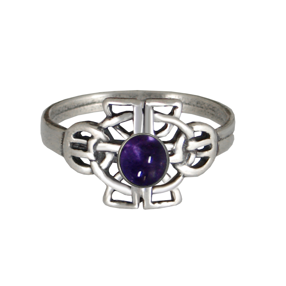 Sterling Silver Celtic Knotwork Ring With Iolite Size 7